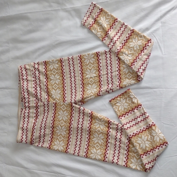 𝅺Red & Tan Warm Christmas Leggings - Picture 1 of 4